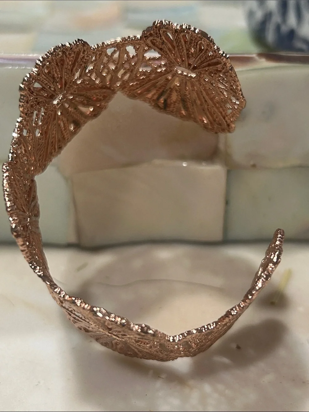 Retired Stella & Dot Geneve Rose Gold Filigree Cuff Bracelet with Drop Earrings
